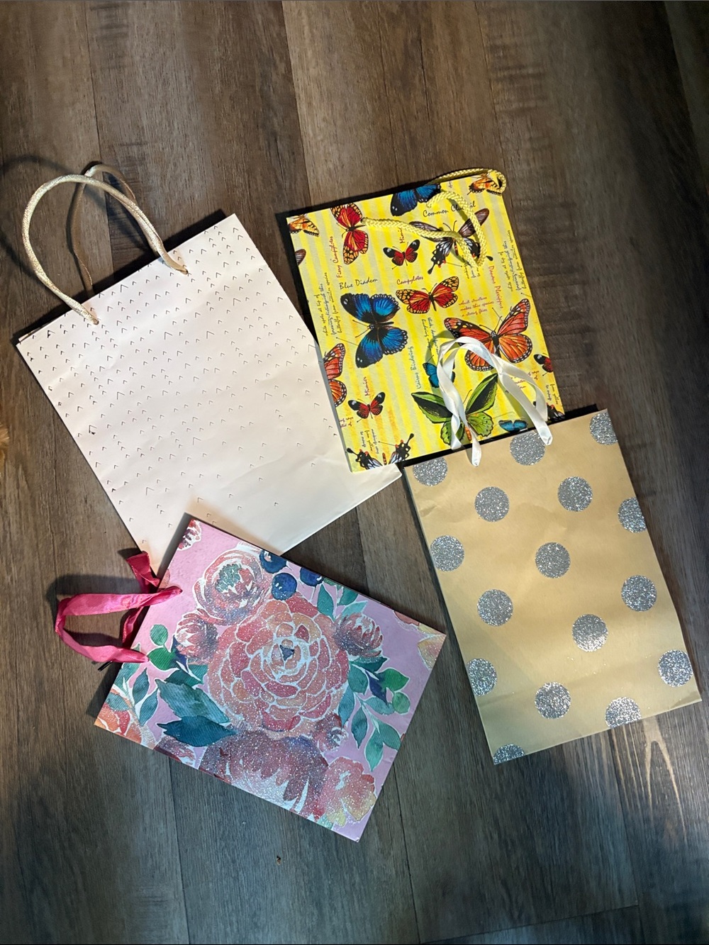 Yellow Butterfly Print Tote Bag with White Ribbon Handles